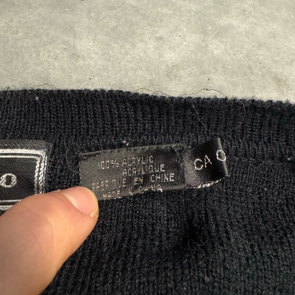 Black Ribbed V-Neck Button Cardigan Sweater - Picture 3 of 6